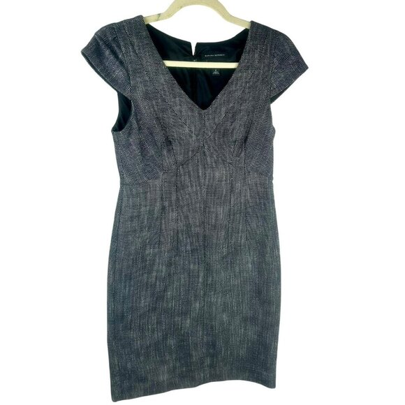 Banana Republic Textured V Neck Dress Women 4 Black White‎ Tweed Sheath Work - Picture 1 of 8